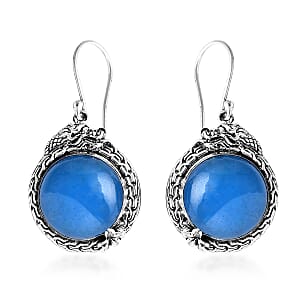 Bali Legacy Blue Jade (D) 25.00 ctw Dragon Earrings in Sterling Silver