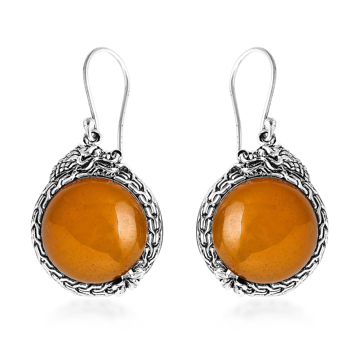 D'Joy Bali Legacy Yellow Jade (D) 25.00 ctw Dragon Earrings in Sterling Silver image number 0