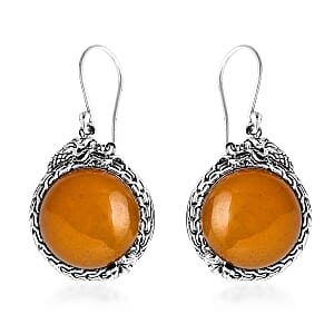 D'Joy Bali Legacy Yellow Jade (D) 25.00 ctw Dragon Earrings in Sterling Silver