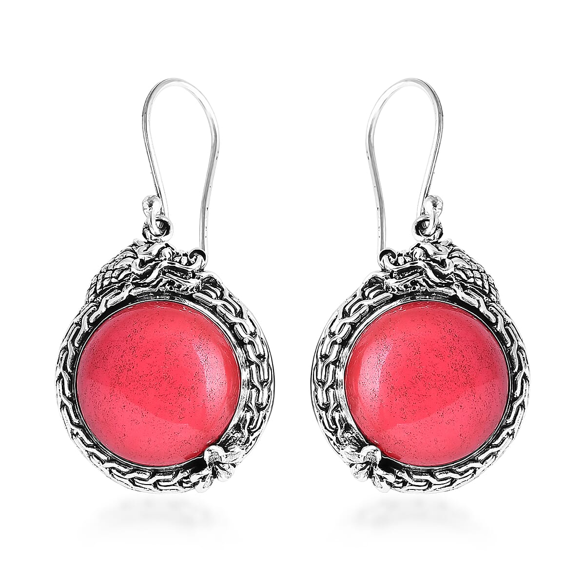 Bali Legacy Pink Jade (D) 23.15 ctw Dragon Earrings in Sterling Silver image number 0