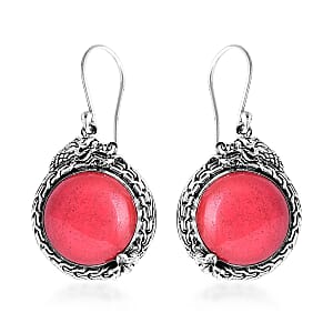 Bali Legacy Pink Jade (D) 23.15 ctw Dragon Earrings in Sterling Silver