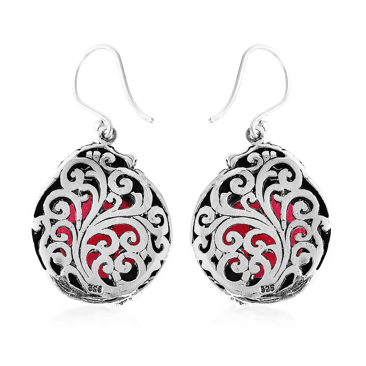 Bali Legacy Pink Jade (D) 23.15 ctw Dragon Earrings in Sterling Silver image number 3