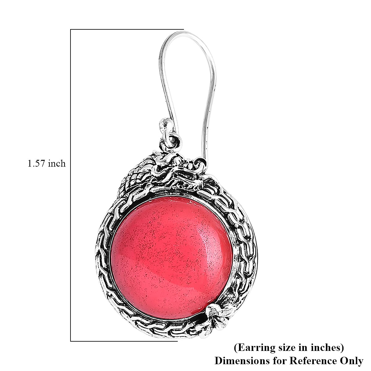 Bali Legacy Pink Jade (D) 23.15 ctw Dragon Earrings in Sterling Silver image number 4