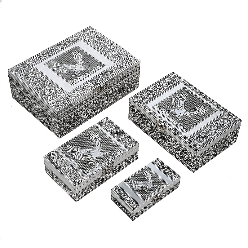Eagle Embossed Aluminium Oxidized Set of 4 Nesting Storage Box