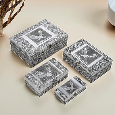 Eagle Embossed Aluminium Oxidized Set of 4 Nesting Storage Box
