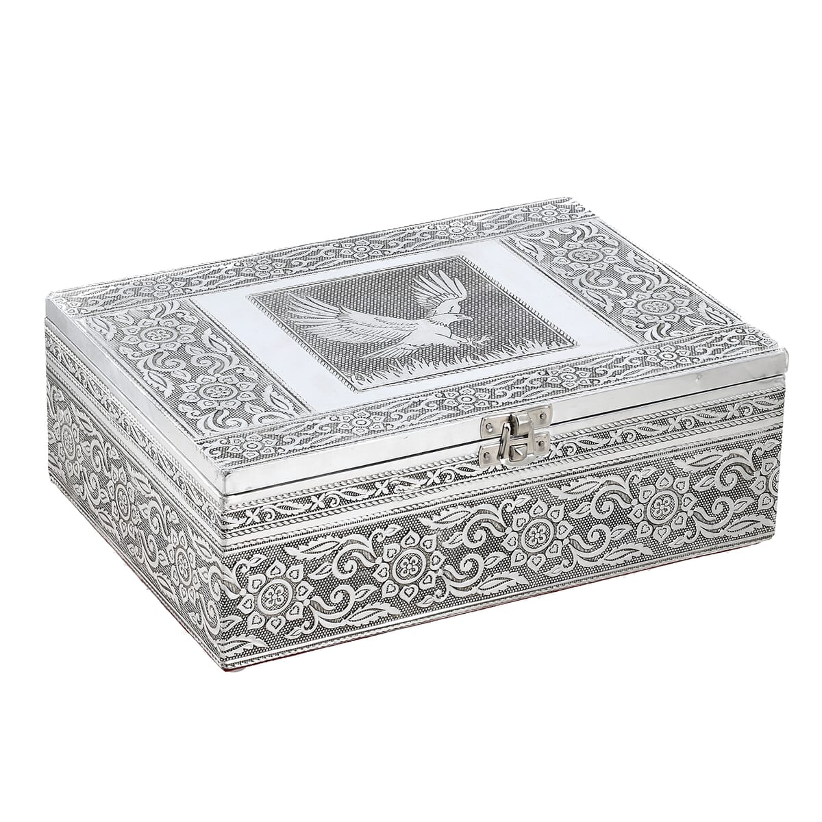 Eagle Embossed Aluminium Oxidized Set of 4 Nesting Storage Box (5"x2.5"x1.25" - 9.5"x6.75"x3.5") image number 2