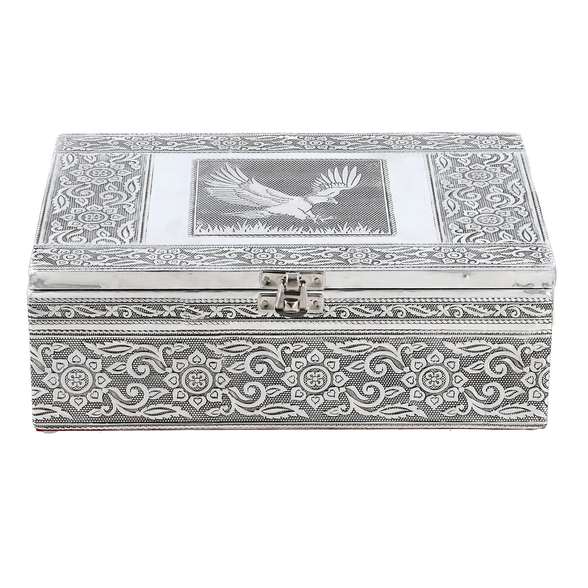 Eagle Embossed Aluminium Oxidized Set of 4 Nesting Storage Box (5"x2.5"x1.25" - 9.5"x6.75"x3.5") image number 3