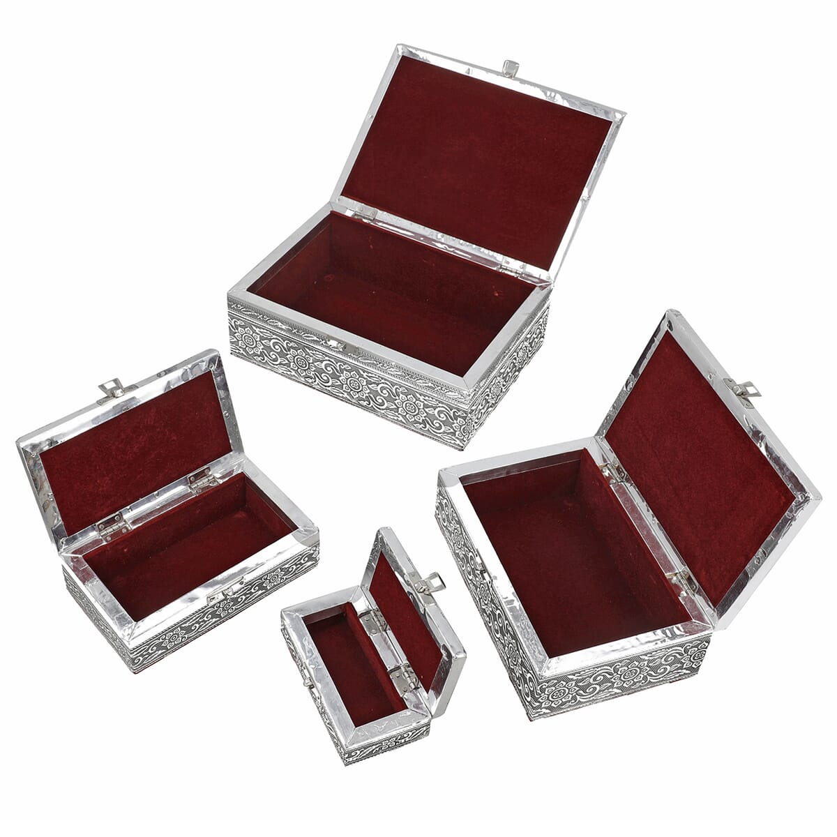 Eagle Embossed Aluminium Oxidized Set of 4 Nesting Storage Box (5"x2.5"x1.25" - 9.5"x6.75"x3.5") image number 5