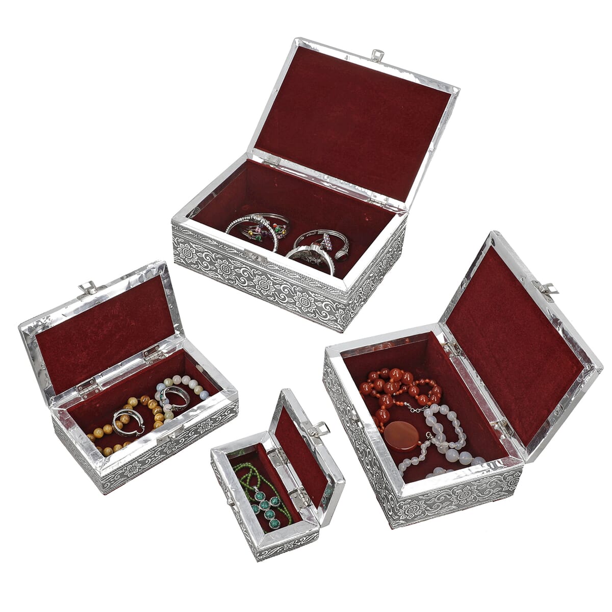 Eagle Embossed Aluminium Oxidized Set of 4 Nesting Storage Box (5"x2.5"x1.25" - 9.5"x6.75"x3.5") image number 6