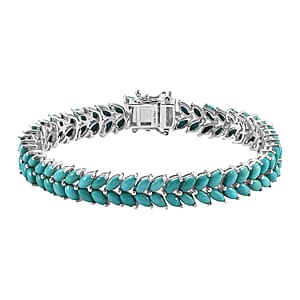 D'Joy Premium Sleeping Beauty Turquoise 15.00 ctw Double Row Bracelet in Rhodium Over Sterling Silver (6.50 In)