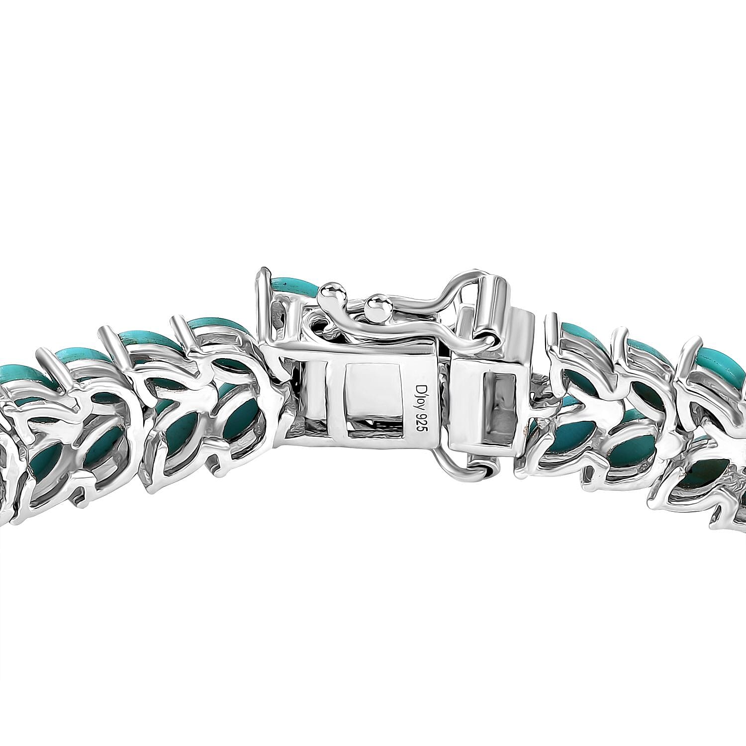 D'Joy Premium Sleeping Beauty Turquoise 15.00 ctw Double Row Bracelet in Rhodium Over Sterling Silver (6.50 In)