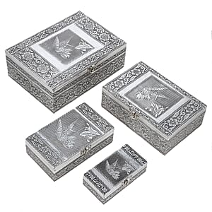 Woodpecker Embossed Aluminium Oxidized Set of 4 Nesting Storage Box