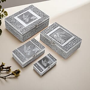 Woodpecker Embossed Aluminium Oxidized Set of 4 Nesting Storage Box
