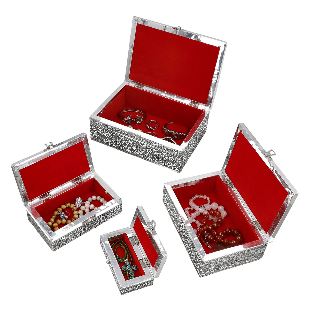 Woodpecker Embossed Aluminium Oxidized Set of 4 Nesting Storage Box image number 6