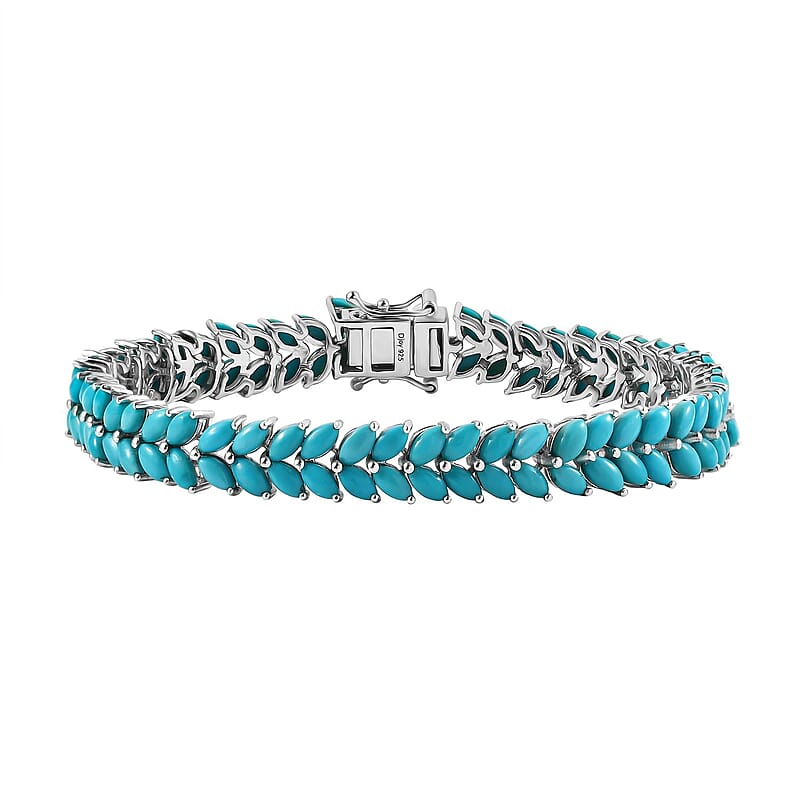 D'Joy Premium Sleeping Beauty Turquoise 16.90 ctw Double Row Bracelet in Rhodium Over Sterling Silver (7.25 In)