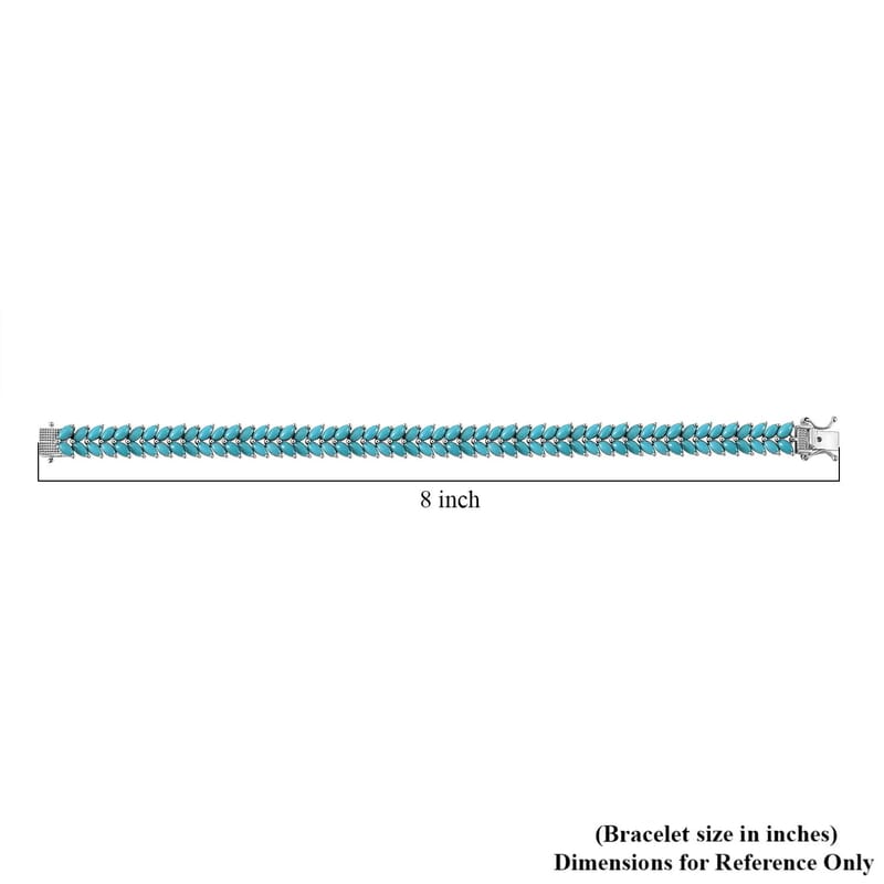 D'Joy Premium Sleeping Beauty Turquoise 16.90 ctw Double Row Bracelet in Rhodium Over Sterling Silver (7.25 In)