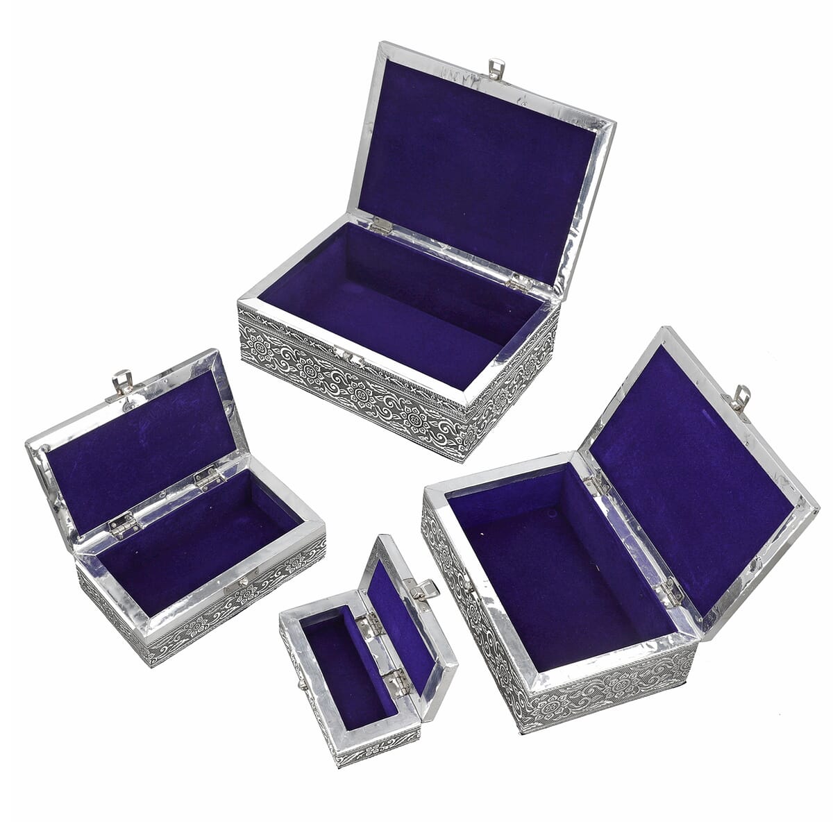 Butterfly Embossed Aluminium Oxidized Set of 4 Nesting Storage Box image number 5