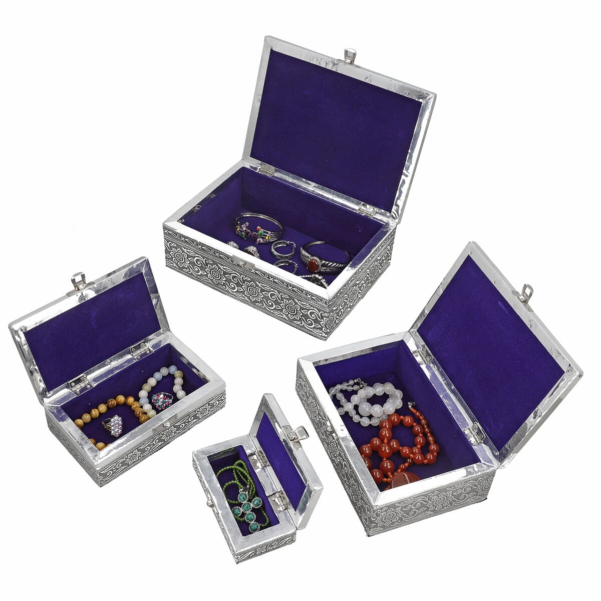 Butterfly Embossed Aluminium Oxidized Set of 4 Nesting Storage Box image number 6