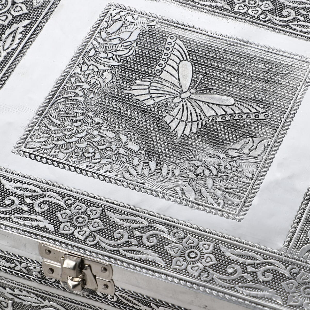 Butterfly Embossed Aluminium Oxidized Set of 4 Nesting Storage Box image number 7