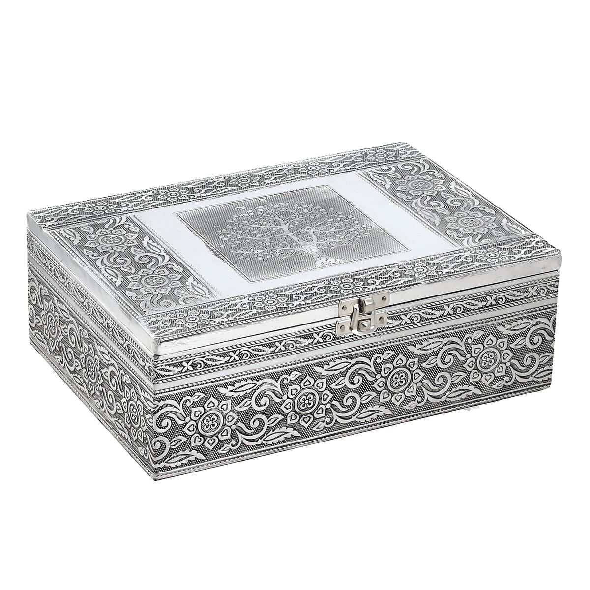 Tree Embossed Aluminium Oxidized Set of 4 Nesting Storage Box image number 2