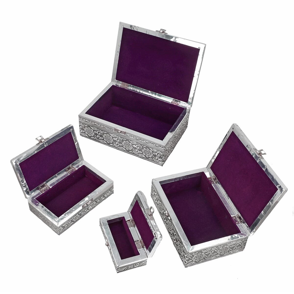 Tree Embossed Aluminium Oxidized Set of 4 Nesting Storage Box image number 5