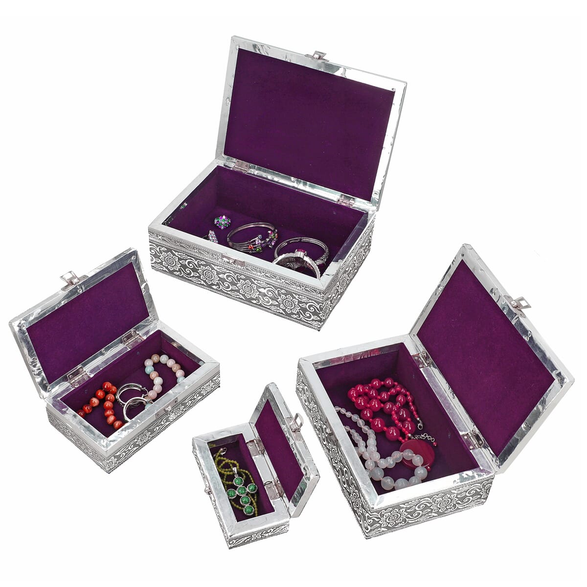 Tree Embossed Aluminium Oxidized Set of 4 Nesting Storage Box image number 6