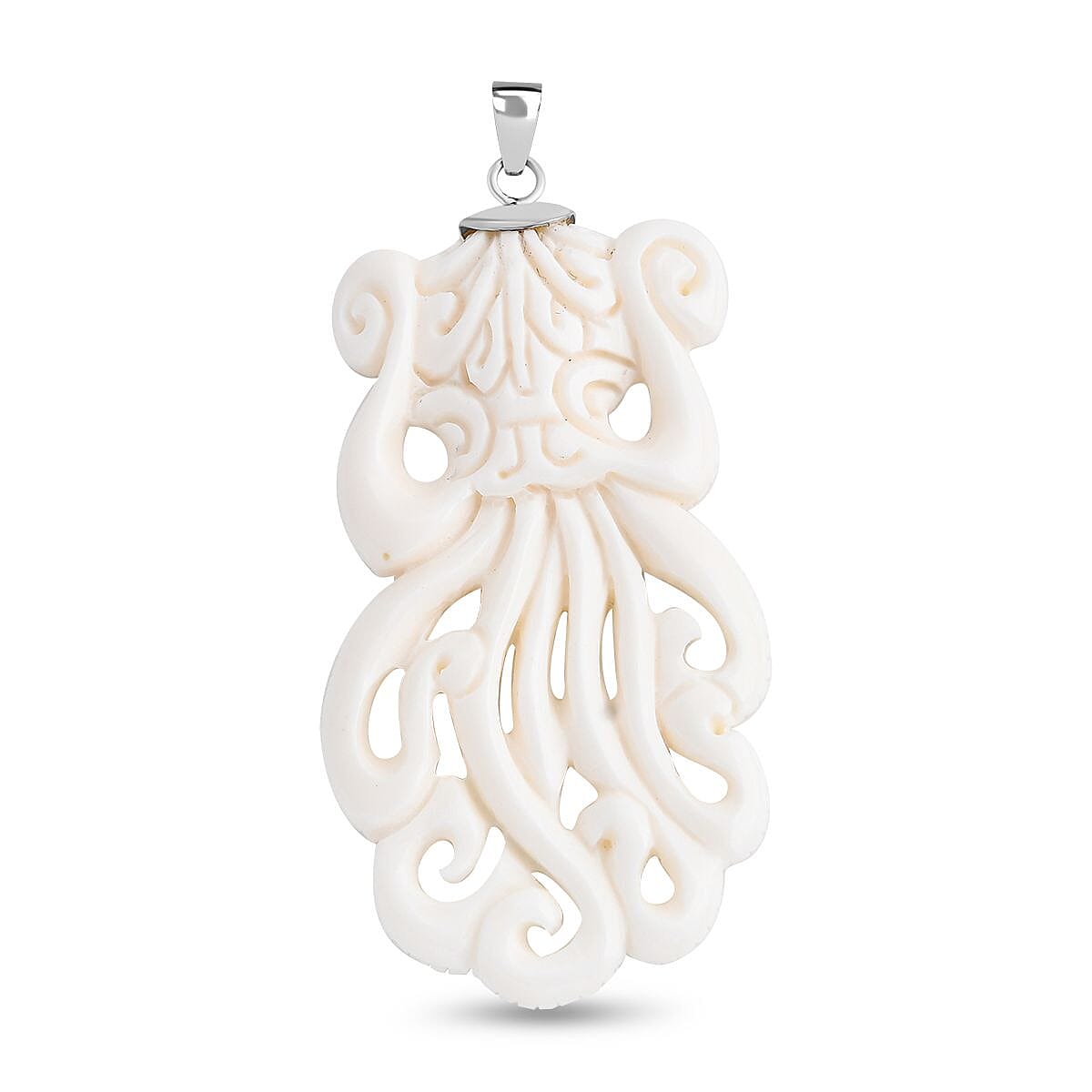 Carved Bone Octopus Motif 68.50 ctw Pendant in Sterling Silver
