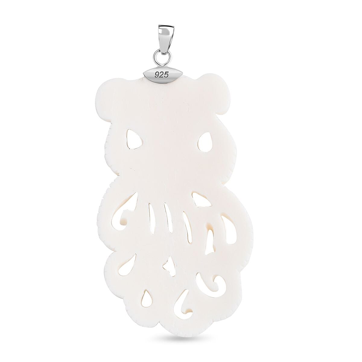 Carved Bone Octopus Motif 68.50 ctw Pendant in Sterling Silver
