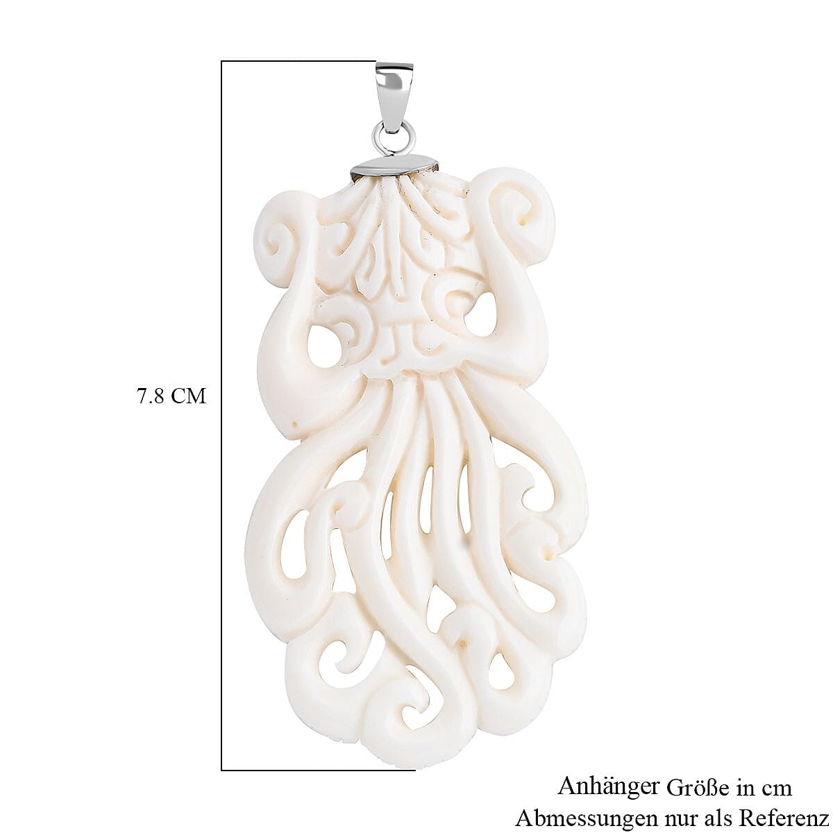 Carved Bone Octopus Motif 68.50 ctw Pendant in Sterling Silver