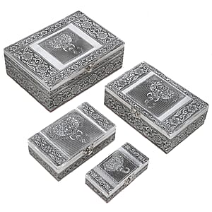 Elephant Embossed Aluminium Oxidized Set of 4 Nesting Storage Box
