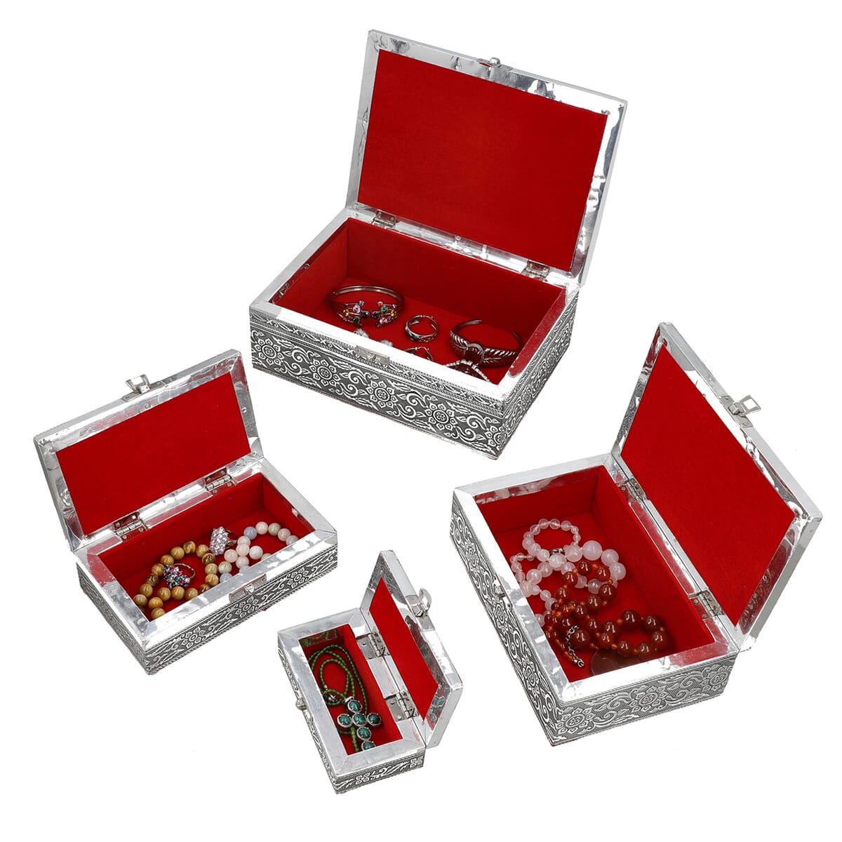 Elephant Embossed Aluminium Oxidized Set of 4 Nesting Storage Box image number 6