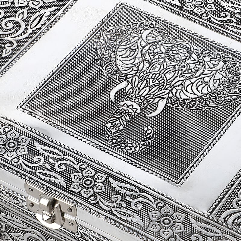 Elephant Embossed Aluminium Oxidized Set of 4 Nesting Storage Box