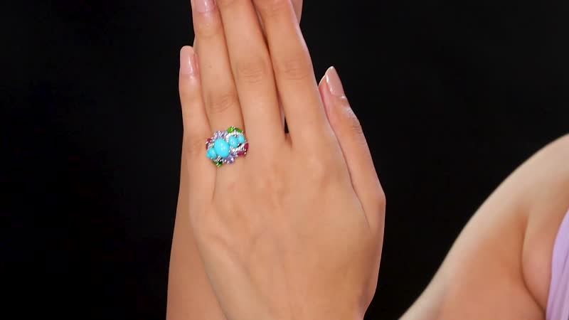 Lagoon Turquoise, Multi Gemstone Ring in Rhodium Over Sterling Silver (Size 10.0) 4.75 ctw