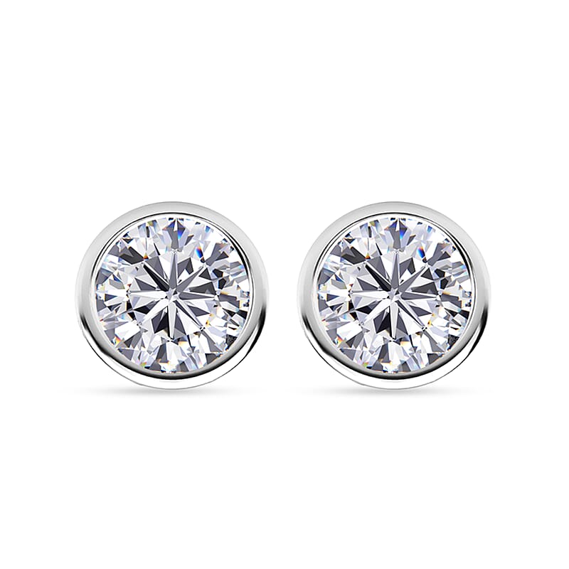 Moissanite 0.85 ctw Solitaire Stud Earrings in Rhodium Over Sterling Silver