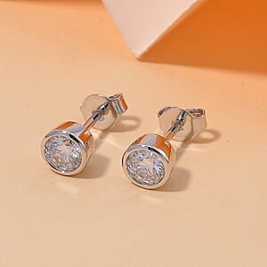 Moissanite 0.85 ctw Solitaire Stud Earrings in Rhodium Over Sterling Silver