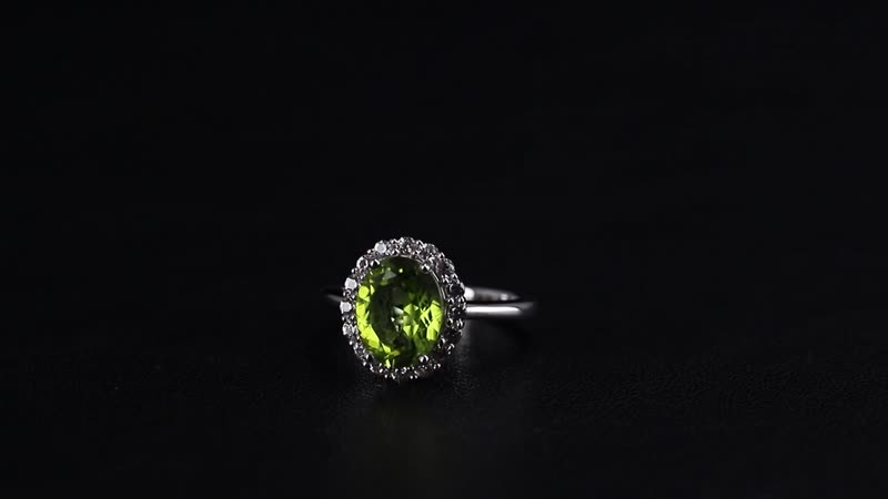 Hebei Peridot and White Zircon 3.40 ctw Halo Ring in Rhodium Over Sterling Silver (Size 10.0)