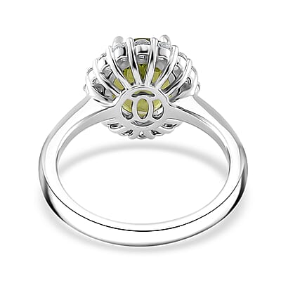 D'Joy Hebei Peridot and White Zircon 3.40 ctw Halo Ring in Rhodium Over Sterling Silver (Size 10.0)