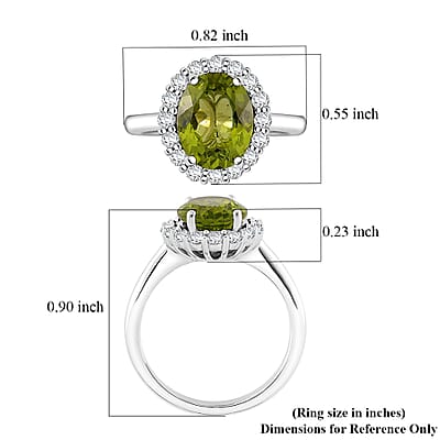 D'Joy Hebei Peridot and White Zircon 3.40 ctw Halo Ring in Rhodium Over Sterling Silver (Size 10.0)