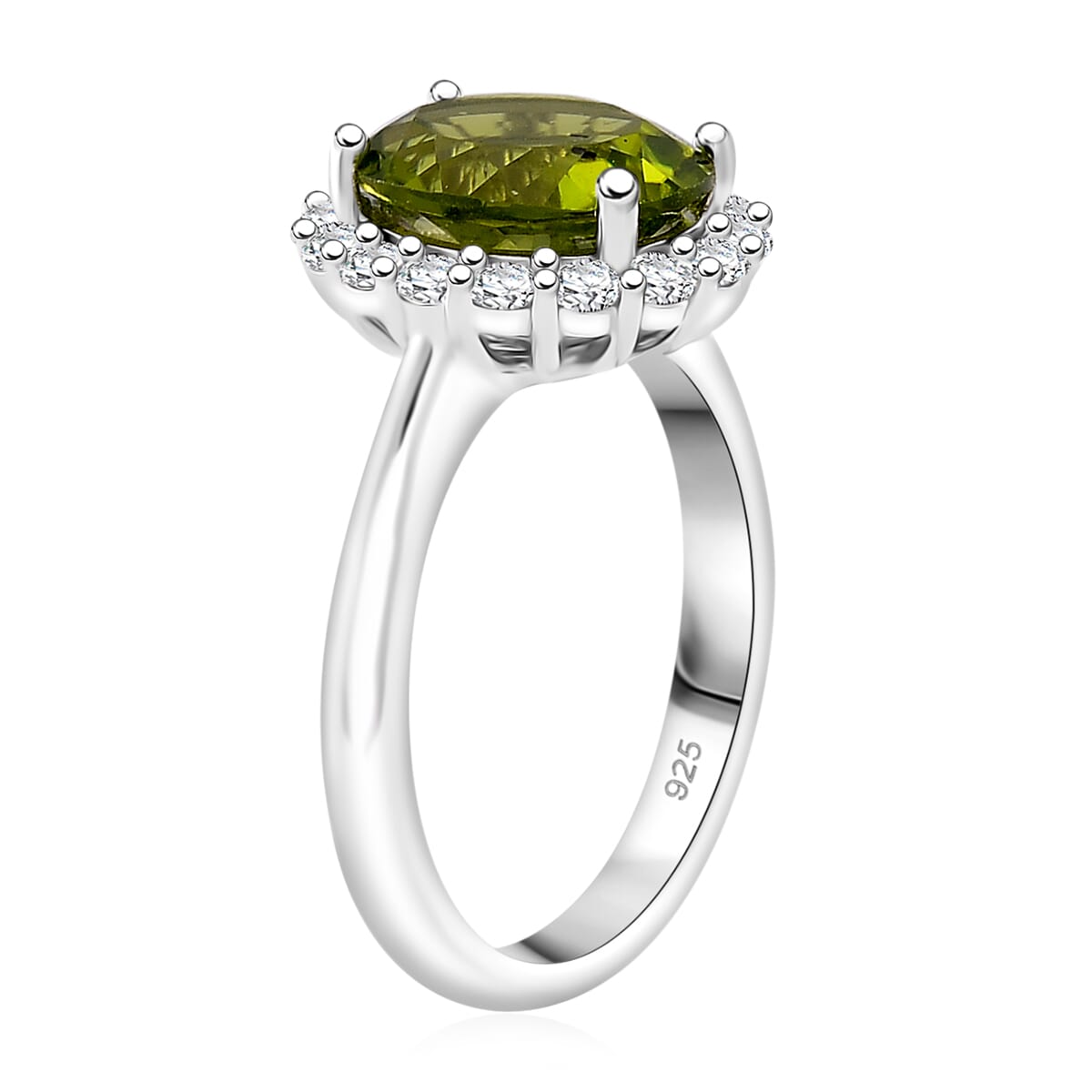 D'Joy Hebei Peridot and White Zircon 3.40 ctw Halo Ring in Rhodium Over Sterling Silver (Size 5.0) image number 3