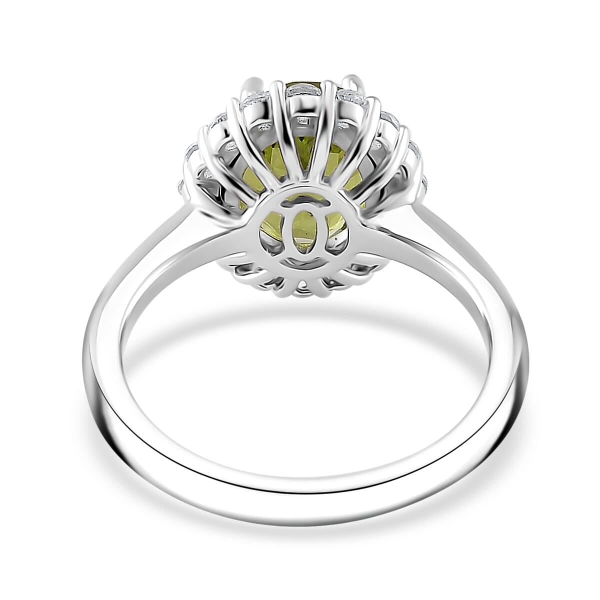 D'Joy Hebei Peridot and White Zircon 3.40 ctw Halo Ring in Rhodium Over Sterling Silver (Size 7.0) image number 4