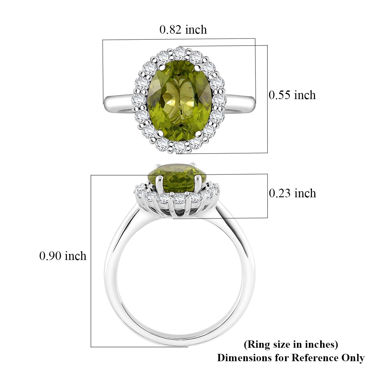 D'Joy Hebei Peridot and White Zircon 3.40 ctw Halo Ring in Rhodium Over Sterling Silver (Size 7.0) image number 5