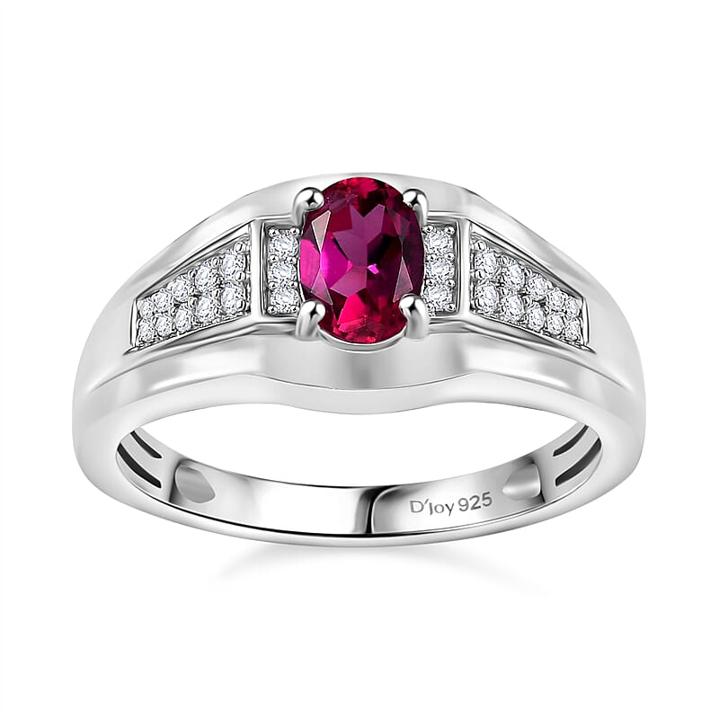 Luxuriant Premium Bixbite (LG) and Moissanite 1.00 ctw Men's Ring in Rhodium Over Sterling Silver (Size 10.0)