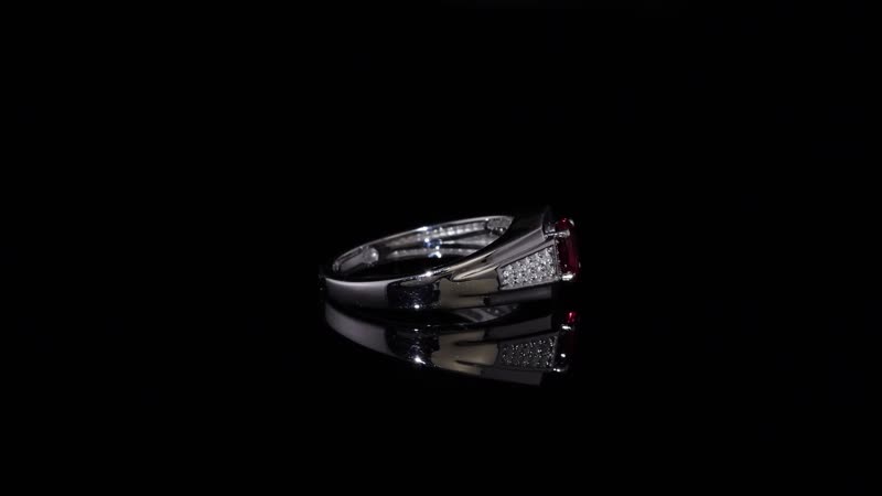 Premium Lab Created Bixbite and Moissanite 1.00 ctw Men's Ring in Rhodium Over Sterling Silver