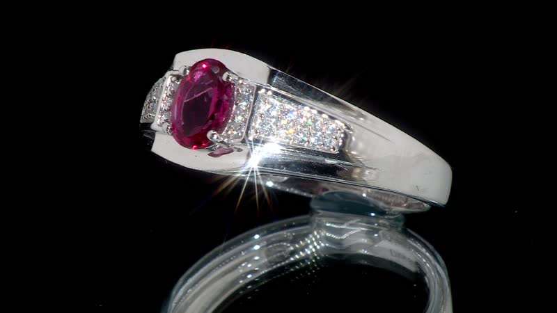 Premium Lab Created Bixbite and Moissanite 1.00 ctw Men's Ring in Rhodium Over Sterling Silver