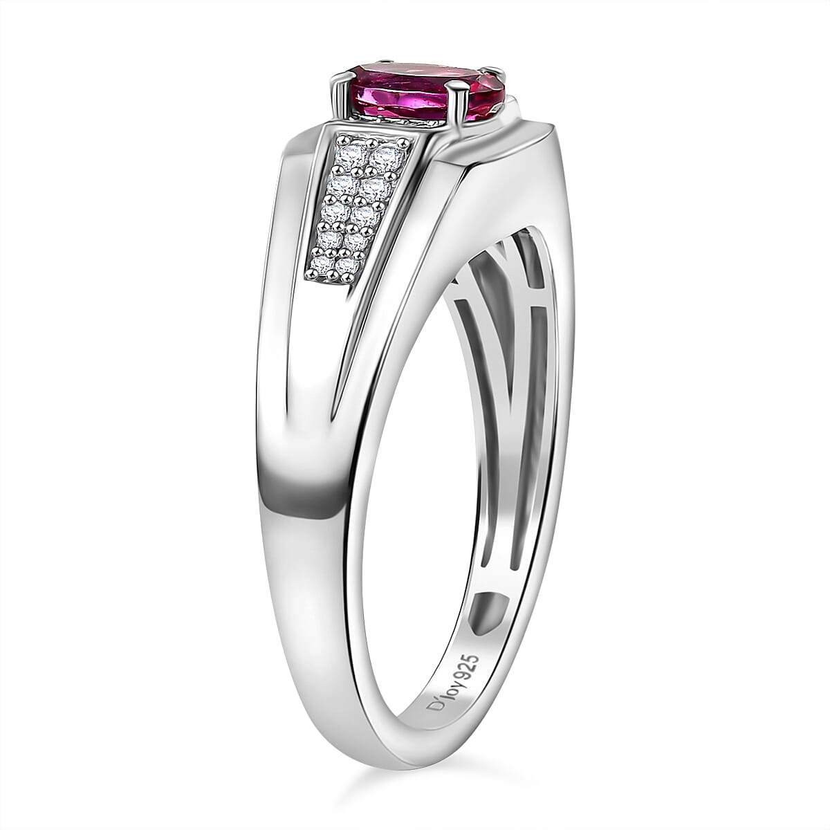 Luxuriant Premium Bixbite (LG) and Moissanite 1.00 ctw Men's Ring in Rhodium Over Sterling Silver (Size 10.0)