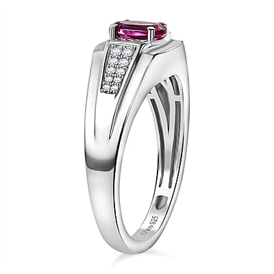 Luxuriant Premium Bixbite (LG) and Moissanite 1.00 ctw Men's Ring in Rhodium Over Sterling Silver (Size 10.0)