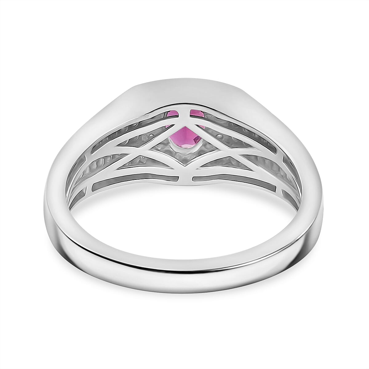 Luxuriant Premium Bixbite (LG) and Moissanite 1.00 ctw Men's Ring in Rhodium Over Sterling Silver (Size 10.0)
