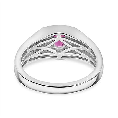 Luxuriant Premium Bixbite (LG) and Moissanite 1.00 ctw Men's Ring in Rhodium Over Sterling Silver (Size 10.0)