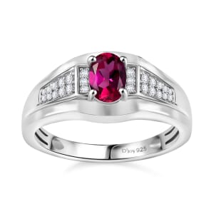 Luxuriant Premium Bixbite (LG) and Moissanite 1.00 ctw Men's Ring in Rhodium Over Sterling Silver (Size 13.0)