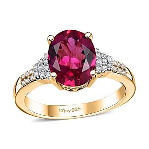 Premium Lab Created Bixbite, Natural Yellow and White Diamond 3.20 ctw Statement Ring in 18K Vermeil Yellow Gold Over Sterling Silver (Size 6.0)
